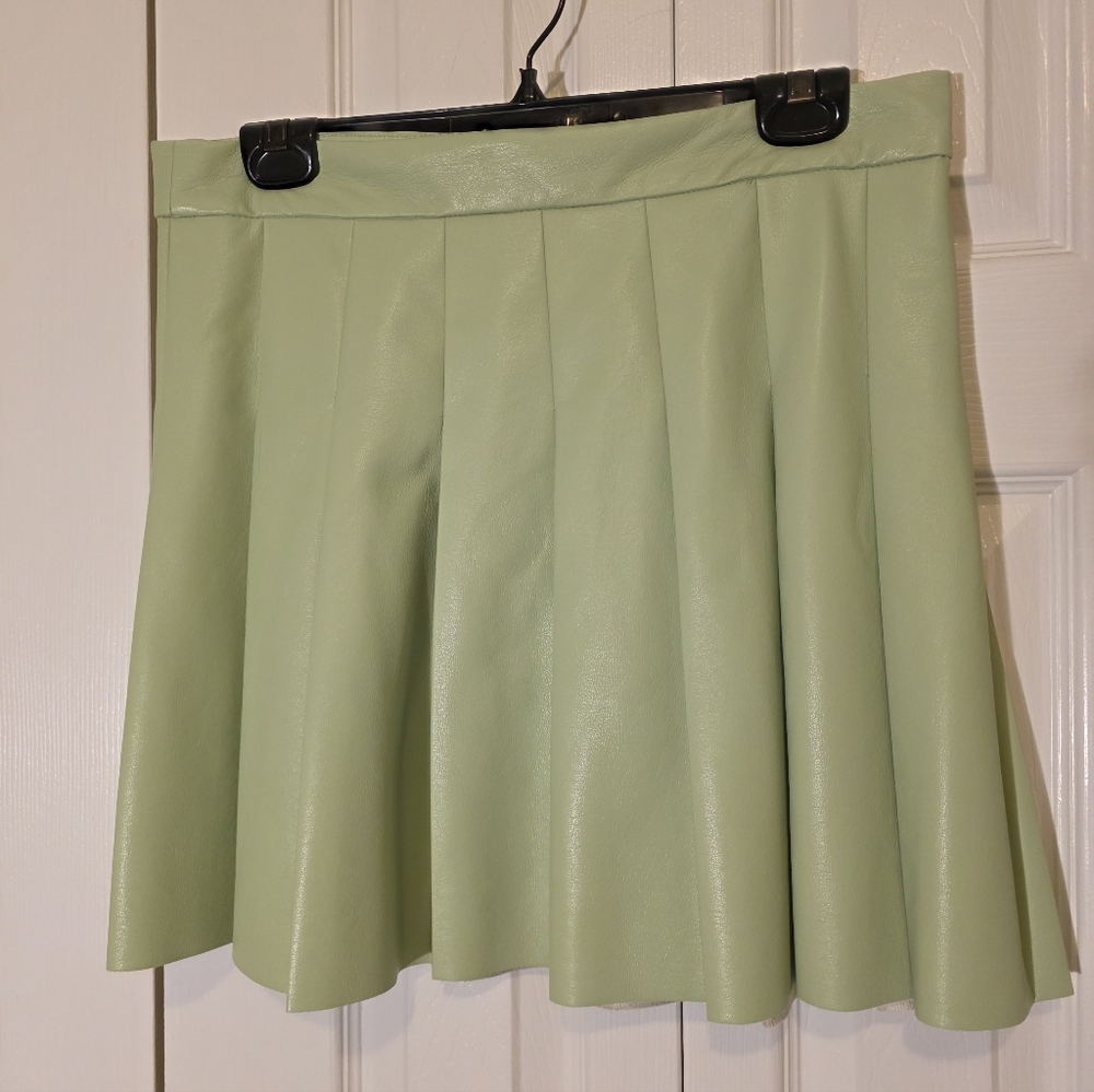 Sunday Best Micro Pleated Vegan Leather Skirt In Sagebrush (Mint)Green 12 - Picture 5 of 12